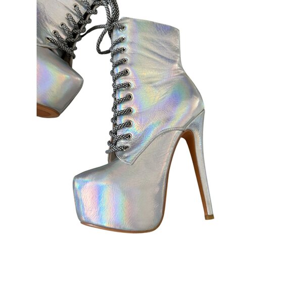 IRIDESCENT Silver Metallic Platform Heels Boots Size US 6 - Picture 12 of 12